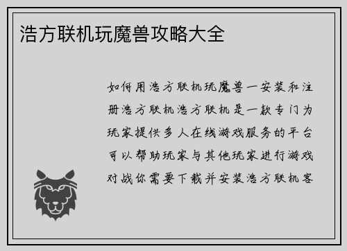 浩方联机玩魔兽攻略大全